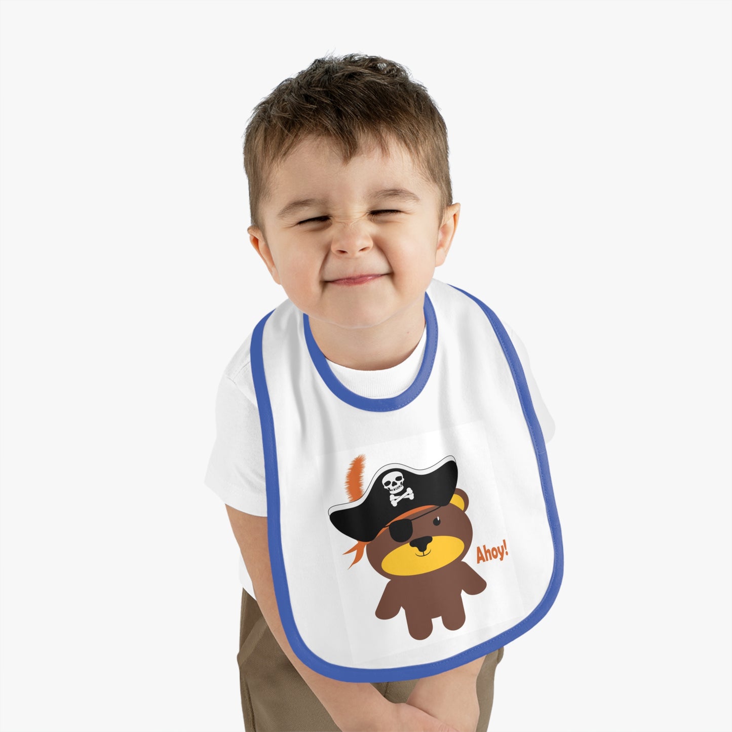 Lil' Boo Safety Crew! Pirate Theme Baby Bib with Contrast Trim - 'Ahoy!' Design