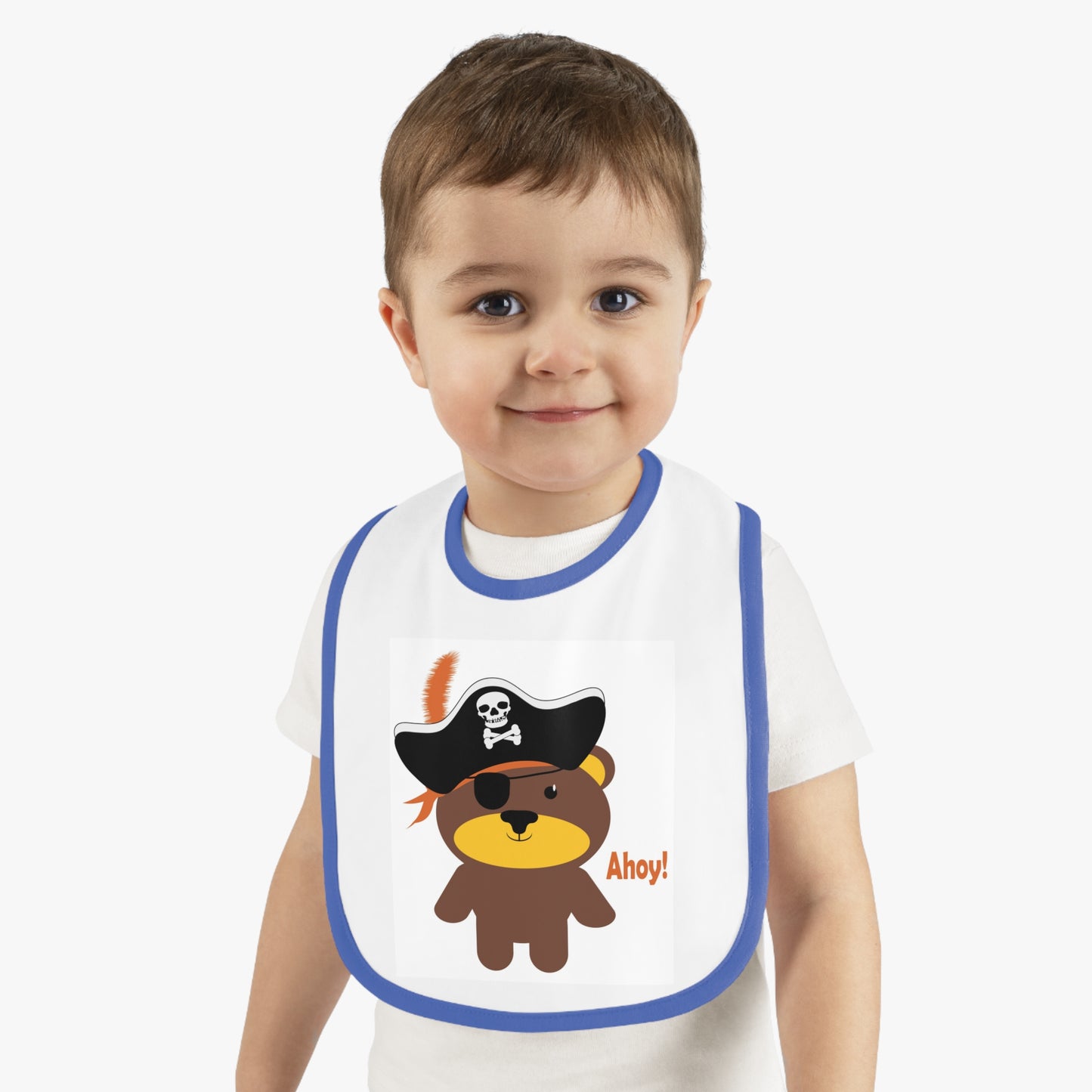 Lil' Boo Safety Crew! Pirate Theme Baby Bib with Contrast Trim - 'Ahoy!' Design